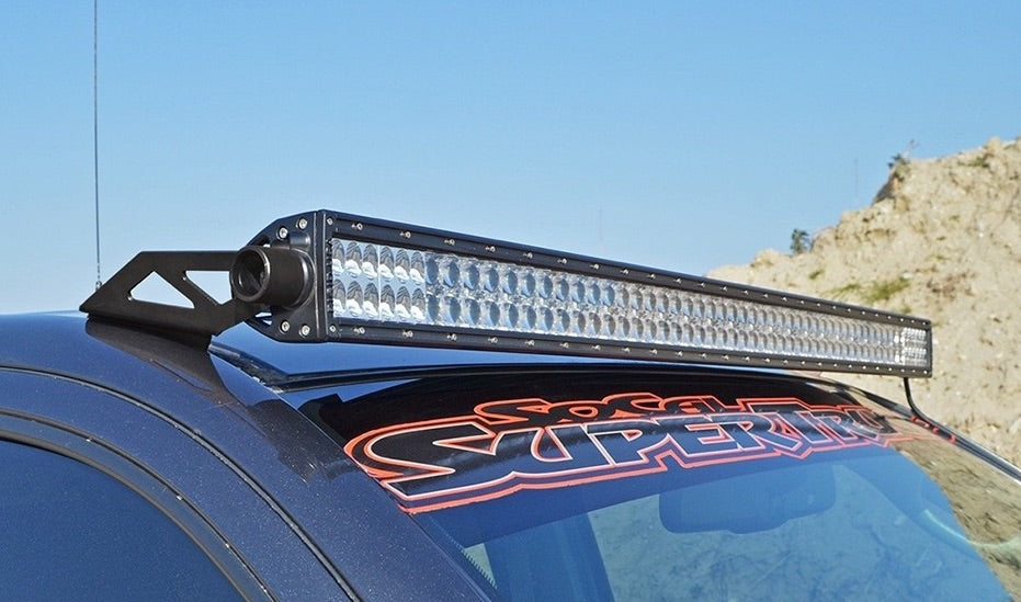 LED light bar on a vehicle with a mountainous background