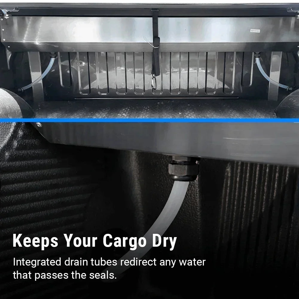 syneticusa Retractable Tonneau Cover  drainage system and stainless steel canister