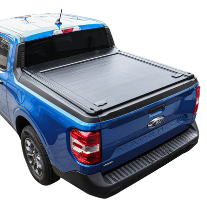 Blue Ford Ranger truck with a tonneau cover on a white background