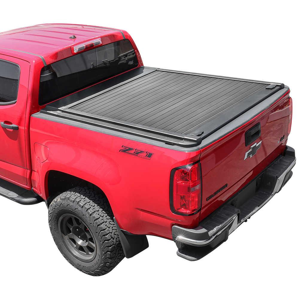 syneticusa enhanced mb retractable tonneau cover installed on red Chevy Colorado 5ft bed