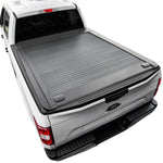 White F-150 standard bed truck with a Enhanced MB retractable tonneau cover on a white background