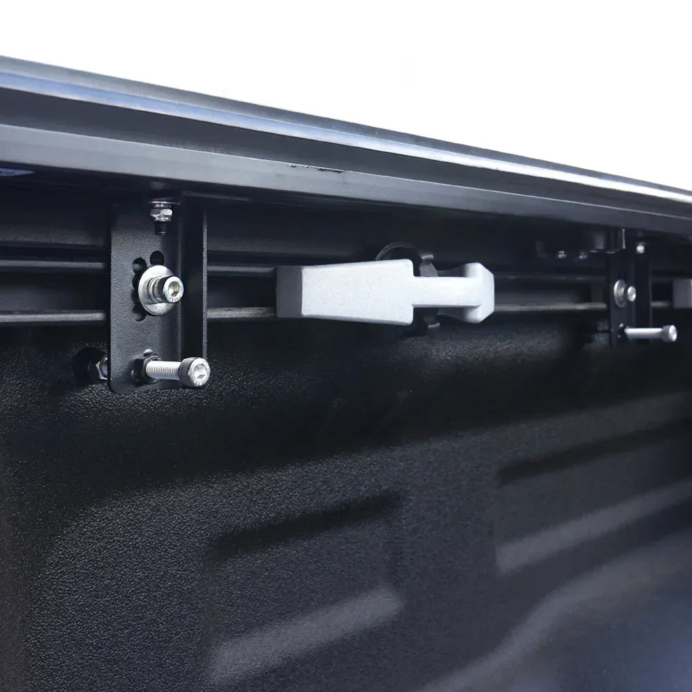 close up look on L-clamps installed on a deck rail