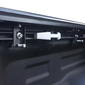close up look on L-clamps installed on a deck rail