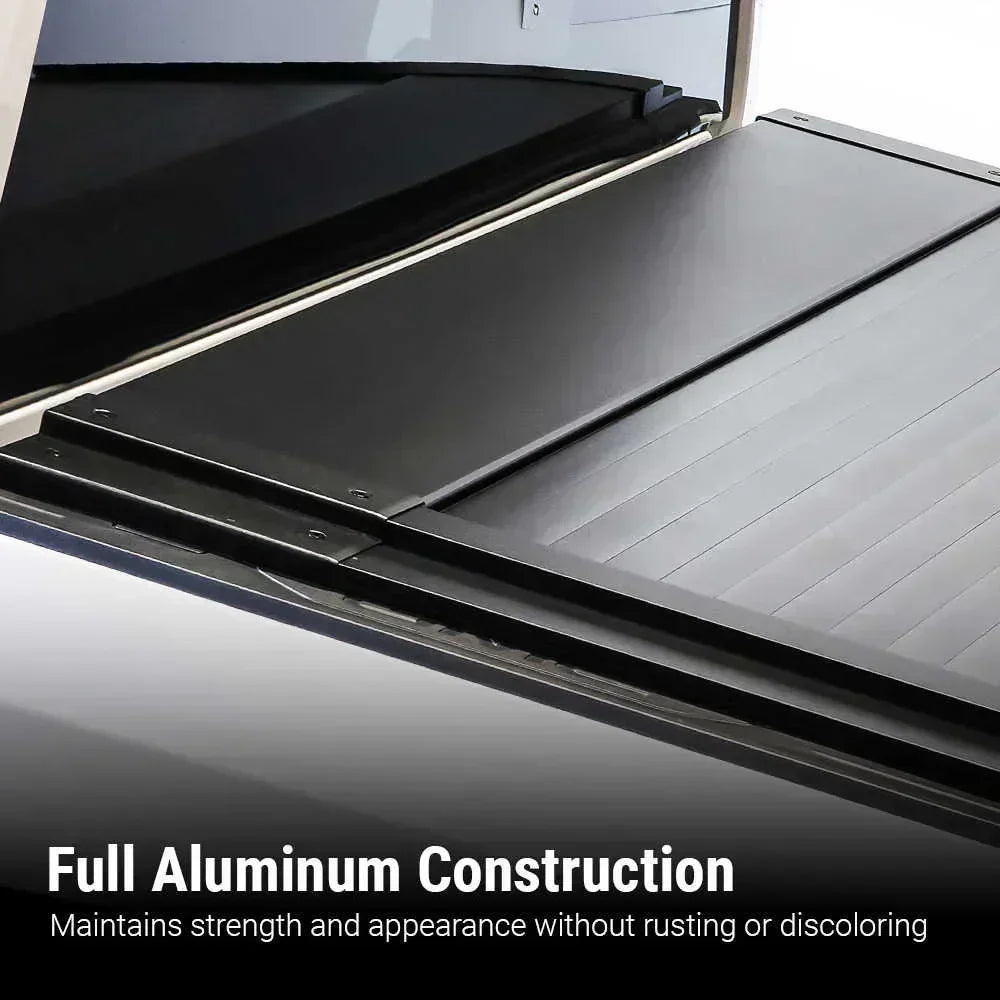 truck bed cover with full aluminum construction on a truck bed
