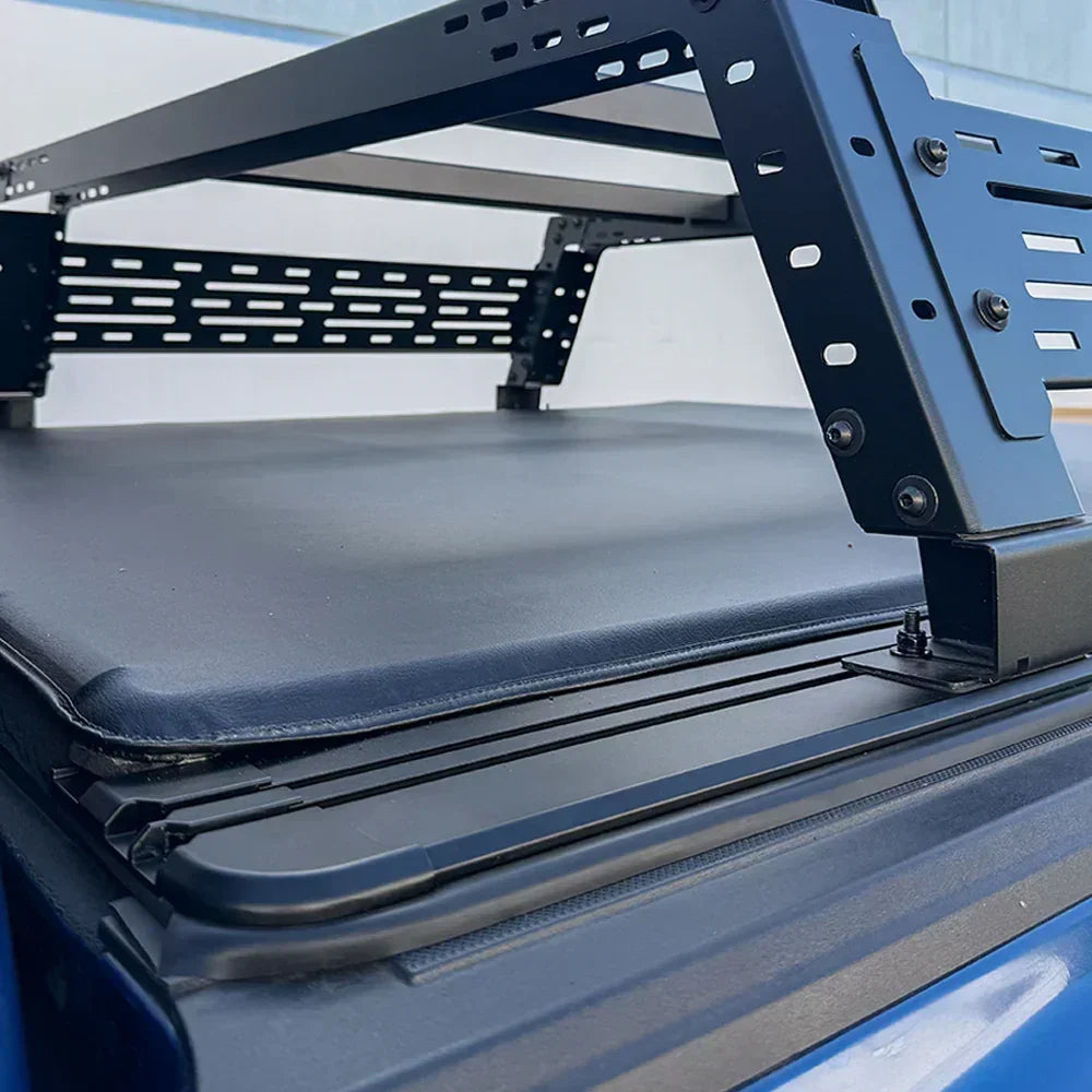 Roof rack system on a vehicle with a clear background