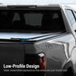 Truck with a low-profile design feature on the rear window, showcasing sleek and streamlined appearance.