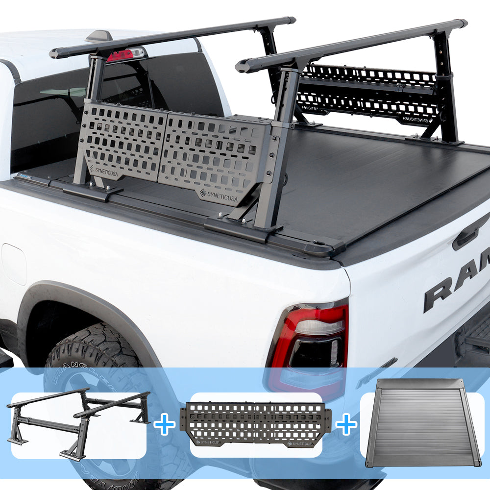 [2-in-1 Bundle] syneticusa automatic Retractable Tonneau Cover with R1 ladder rack and side panel