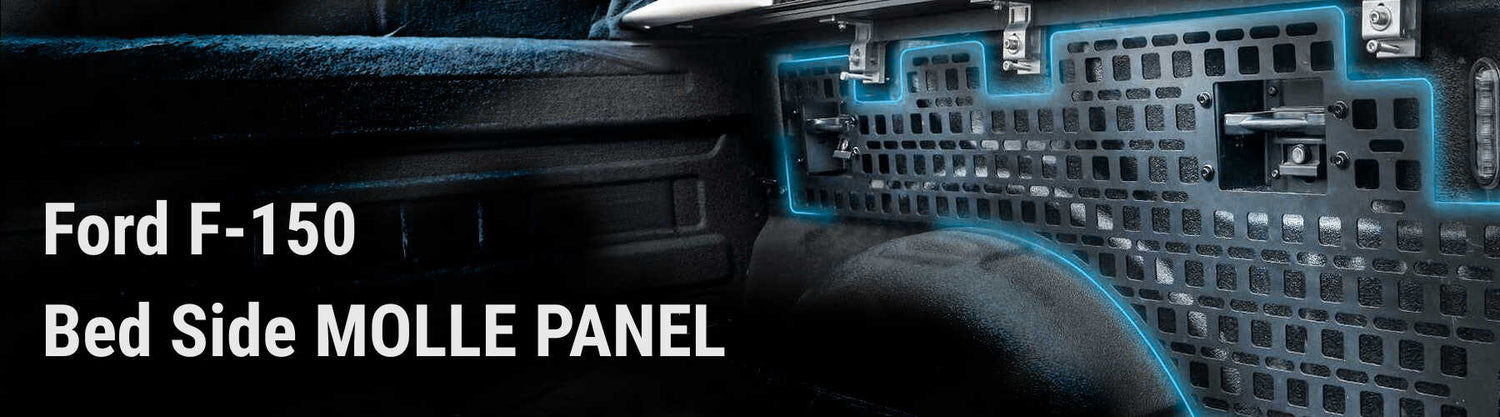 Ford F-150 bed side MOLLE panel with text overlay