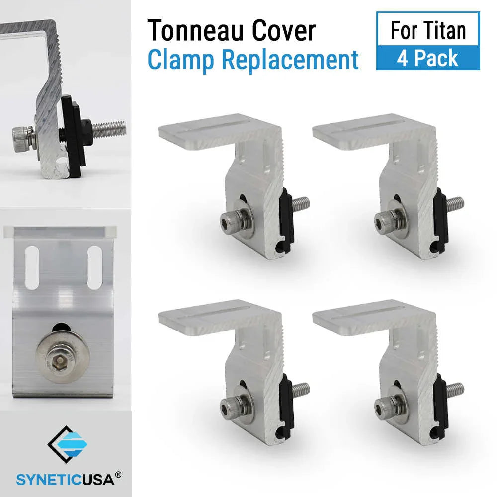 Tonneau cover clamp replacement set for Titan with SYNETIC USA branding.