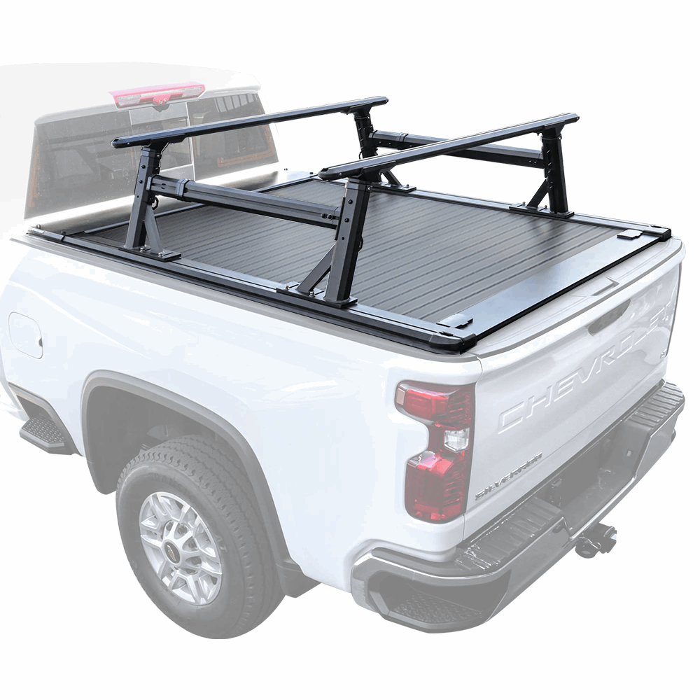 [2-in-1 Bundle] silverado Retractable Tonneau Cover w/ r1s ladder rack aluminum