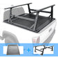Truck bed rack system on a white truck with additional components displayed below.