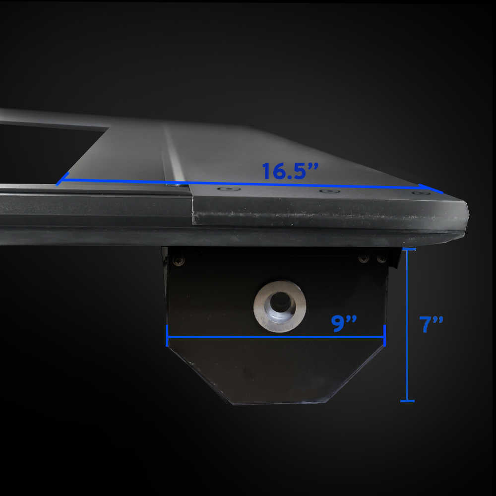 Measurement details of a black AR retractable component on a dark background