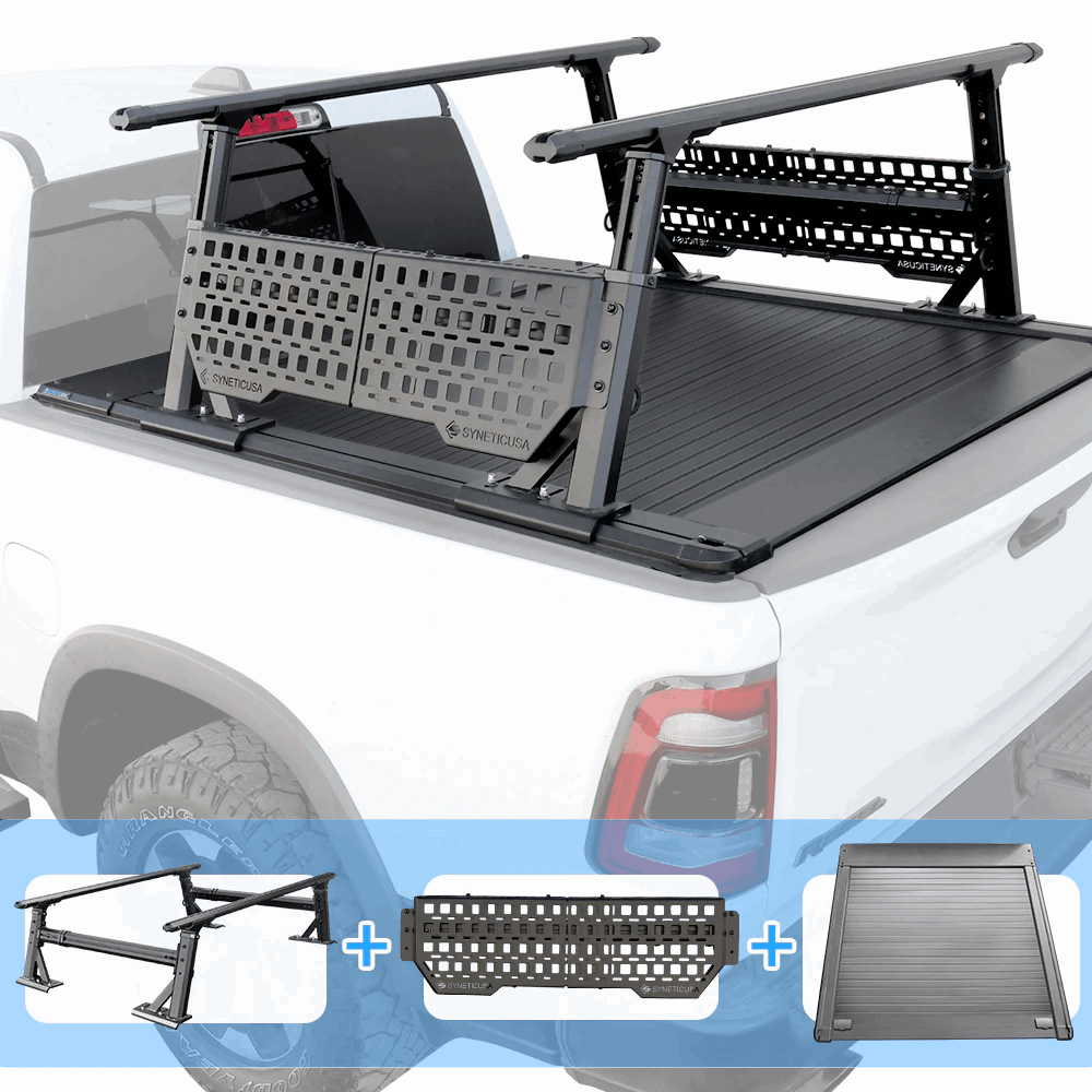 [3-in-1 Bundle] Retractable Tonneau Cover with r1 ladder rack and molle side panels