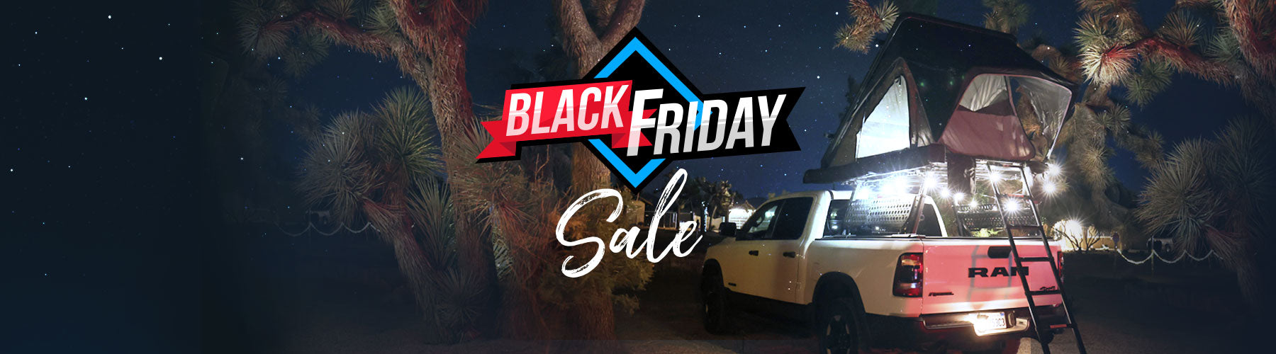 Pickup Truck with open roof at night under a 'Black Friday Sale' banner.