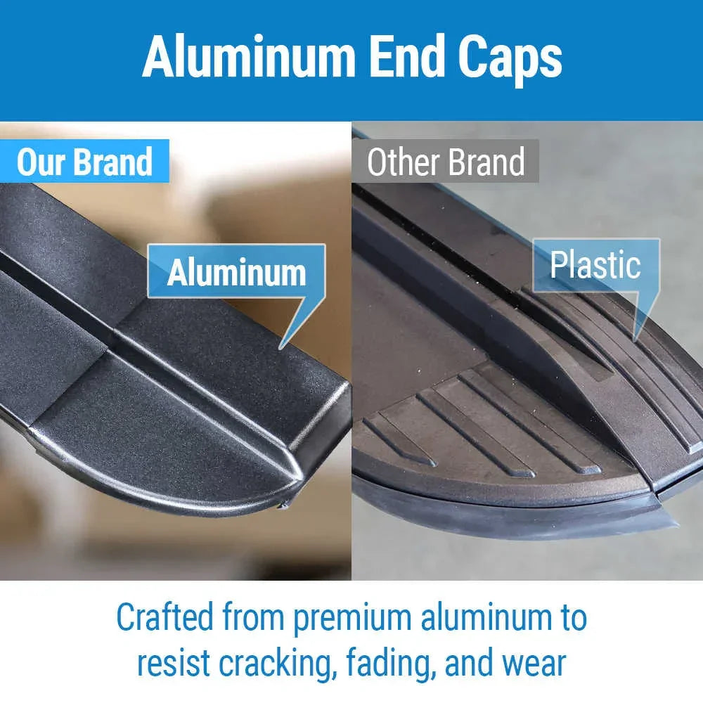 Comparison of aluminum end caps from SYNETICUSA and other brand, highlighting durability and material quality.