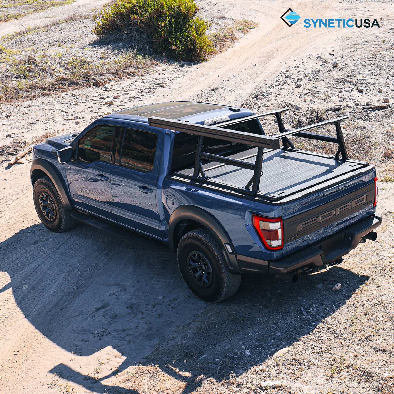 [2-in-1 Bundle] blue gem Ford F-150 Raptor Retractable Tonneau Cover w/ ladder Rack System and side awning