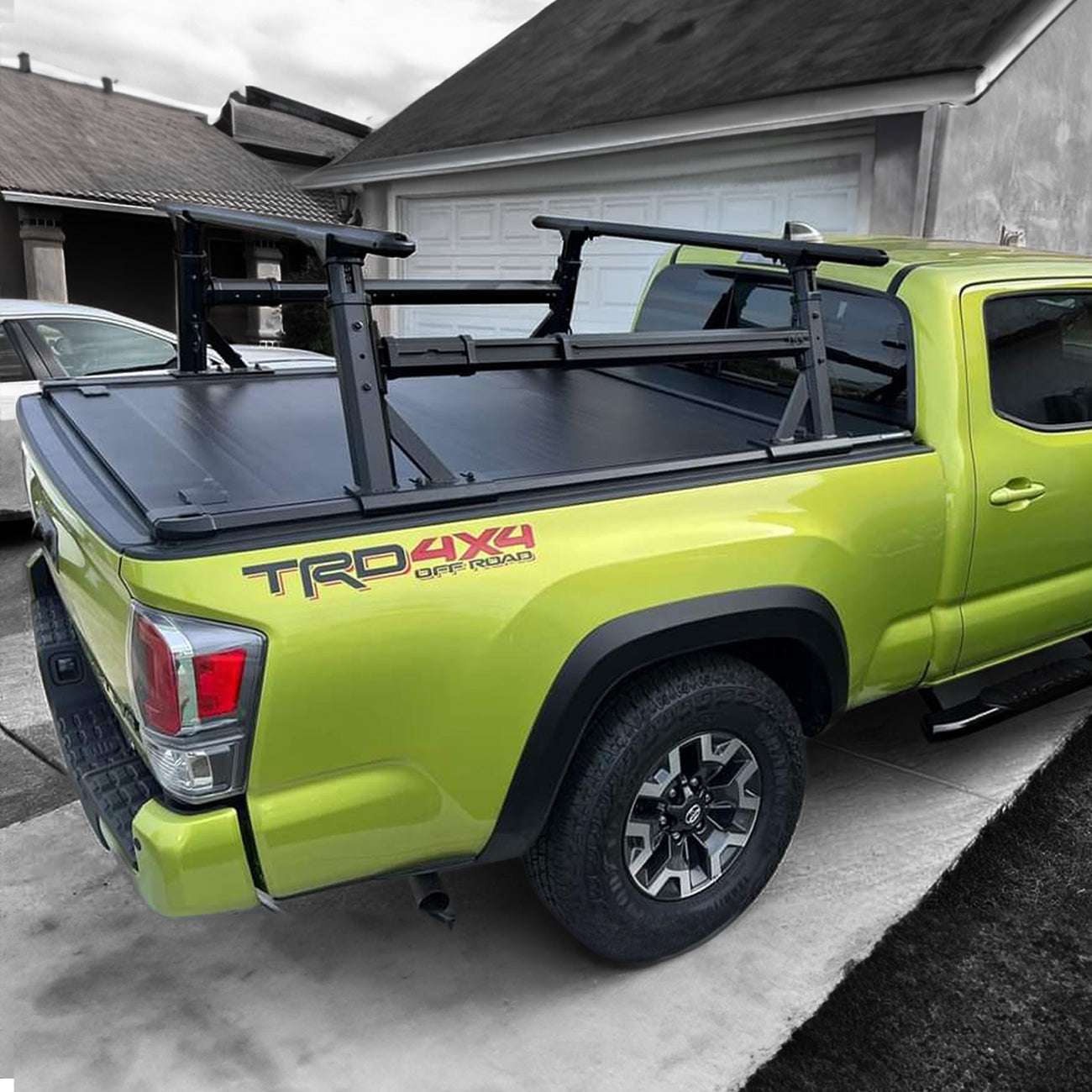 [2-in-1 Bundle] metallic light green Toyota Tacoma with Retractable Tonneau Cover and ladder rack