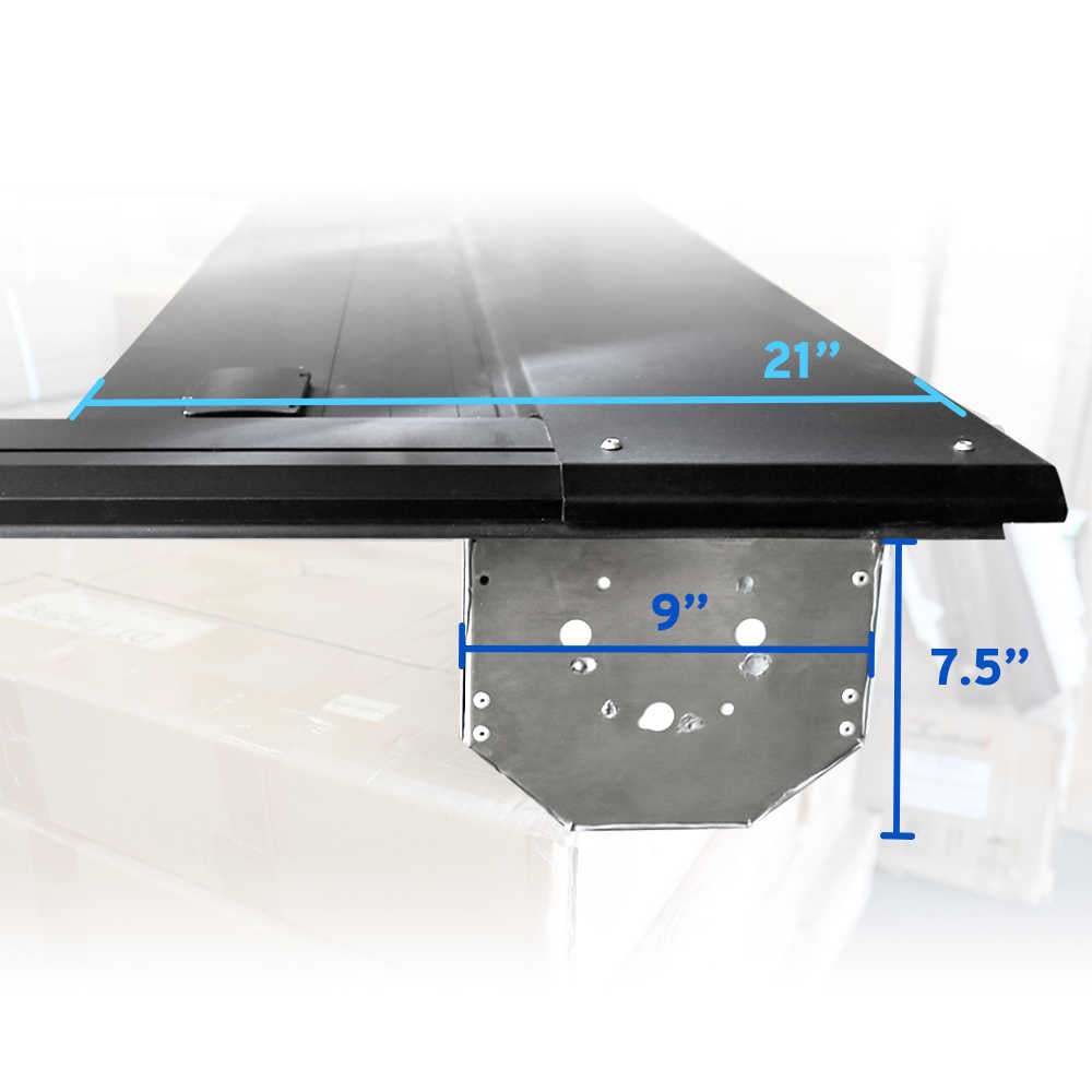MR model tonneau cover with measurements on a white background