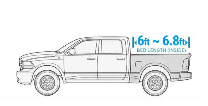 Line drawing of a truck with a bed length measurement label on a white background