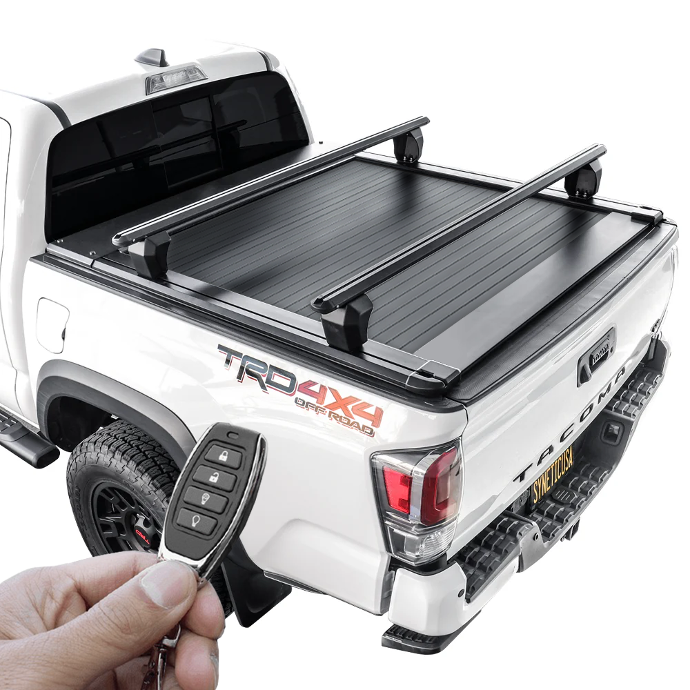 [2-in-1 Bundle] powered Retractable Tonneau Cover with aluminum crossbar for Toyota Tacoma TRD