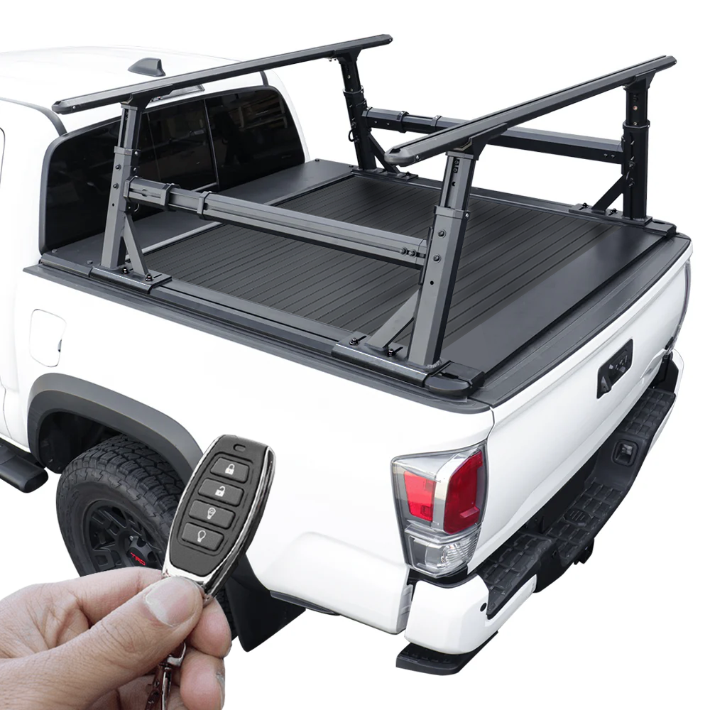[2-in-1 Bundle] powered Retractable Tonneau Cover with aluminum R1 ladder rack for Toyota Tacoma TRD