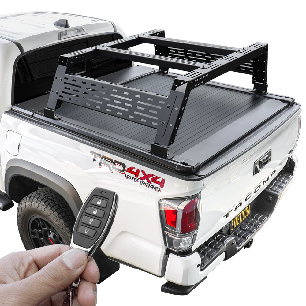 [2-in-1 Bundle] powered Retractable Tonneau Cover with stainless steel R3 overland rack for Toyota Tacoma TRD