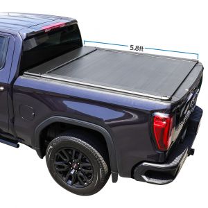 Metallic Blue GMC Sierra with SyneticUSA's automatic retractable tonneau cover